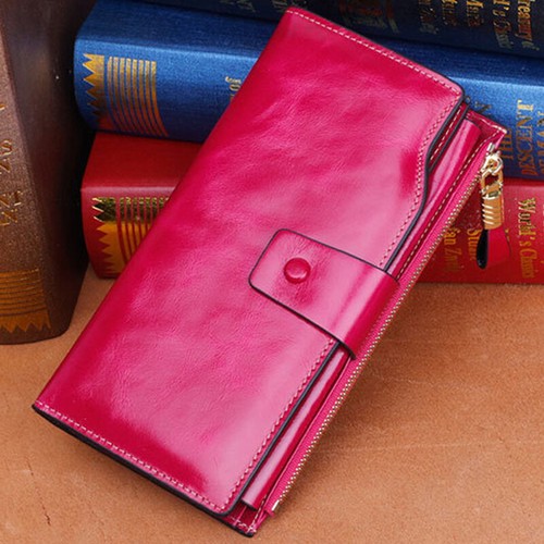 Damen Vintage Echtleder Lange Clutch Geldbörse Kartenetui Reißverschluss Münzbörse - Bild 1 von 16