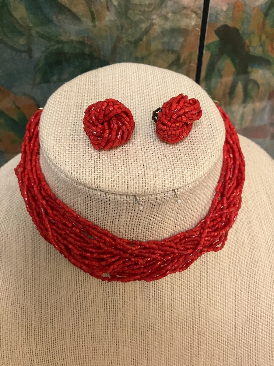 Vintage red glass bead best sale necklace