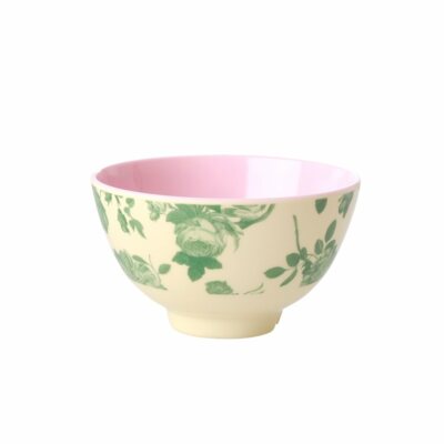 RICE: Kleine Two Tone Schüssel aus Melamin Green Rose Print MELBW-SGRRO 11 cm 