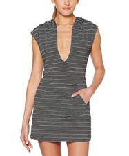 Jantzen Sport Large Black Striped Hooded Swimsuit Cover-Up 98 NWT L