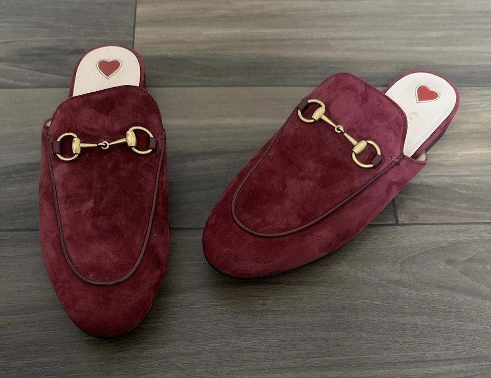 Mocasín Gucci Princetown Gamuza Mula Borgoña Para Mujer Talla 39.5/9.5 ¡AGOTADO!