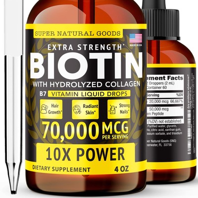 Liquid Biotin & Collagen 70,000mcg Hair Growth Vitamin Drops - Healthy & Radi...