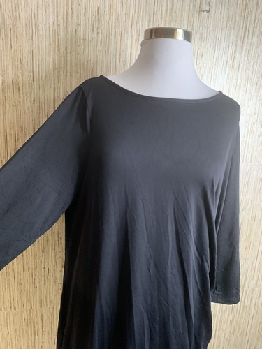 Vestido negro elástico de punto 2X para mujer diseño cintura fruncida - Imagen 4 de 11