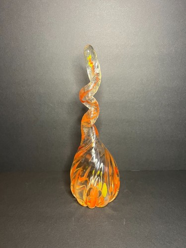 Vidrio artístico remolino espiral retorcido naranja ardiente soplado a mano decorativo 9" - Imagen 4 de 6