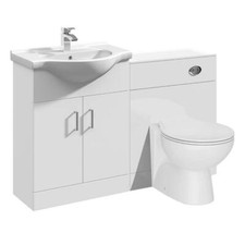 Image of Vanity Unit Combined Sink Toilet Bathroom Suite Furniture WC Set & Cistern White