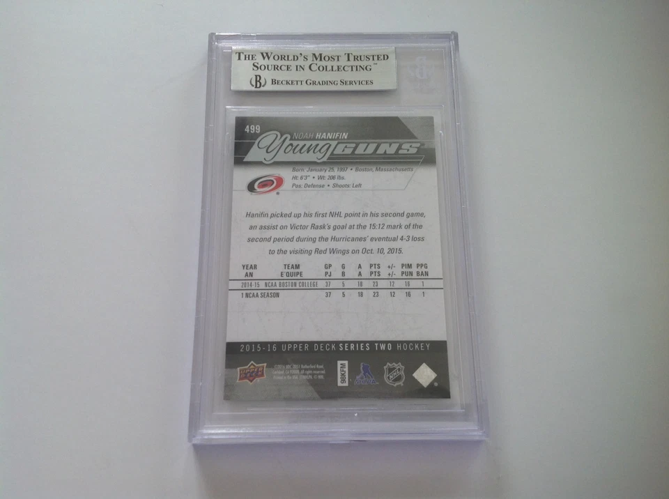 Noah Hanifin Signed 2015/16 Young Guns RC Card Slabbed Beckett BAS BGS b - Image 2 of 2