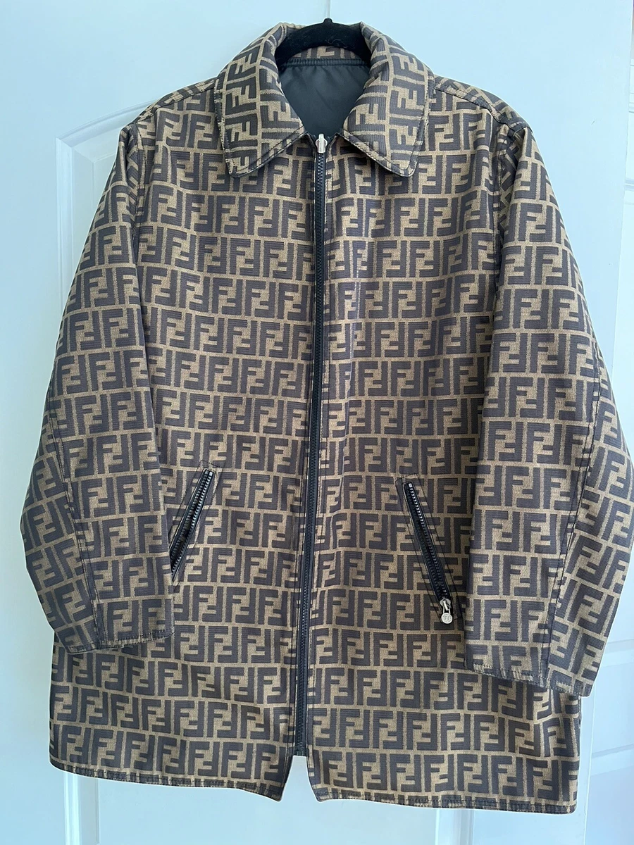 FENDI Zucca Coat Monogram FF Logo Print Vintage Reversible Zip