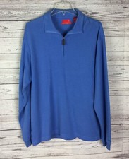 Izod Smooth Cotton Men 1/4 Zip Blue Long Sleeve Stretch Knit Sweater Shirt M NWT