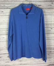 Izod Smooth Cotton Men 1/4 Zip Blue Long Sleeve Stretch Knit Sweater Shirt M NWT