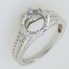 Sterling Silver Semi Mount Ring Setting Round 8x8mm Art Deco 4.5 Gm