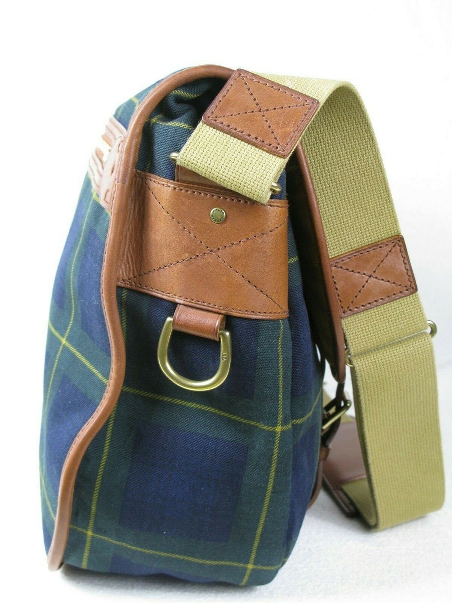 $695 RALPH LAUREN Polo Leather-Trim Canvas BlackWatch Tartan Plaid