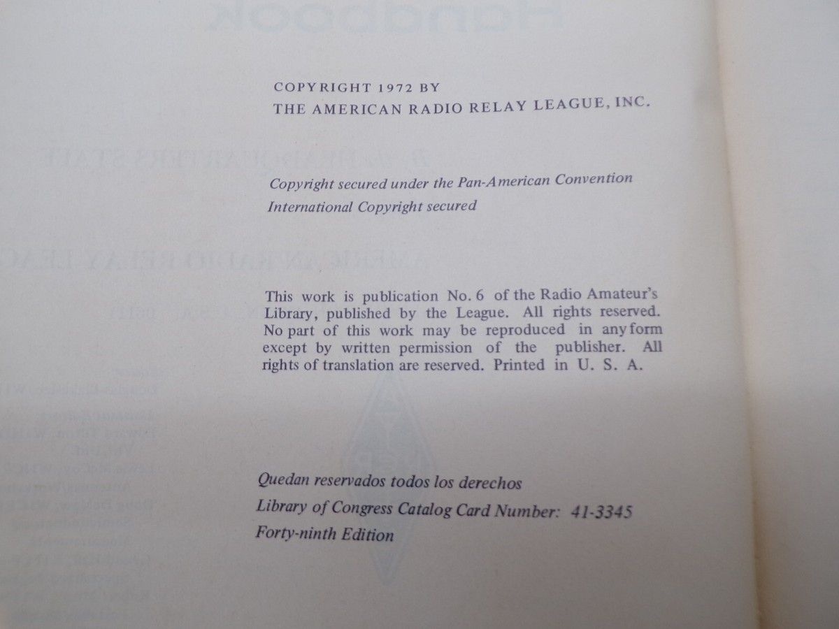 The Radio Amateur's Handbook 49th Edition Vintage 1972 ARRL Soft