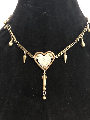 Vintage Thomas Mann Techno Romantic Steampunk Mixed Metals Heart Necklace 
