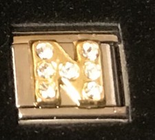 Rhinestone Letter N Italian Charm Enamel Link 9MM K47