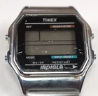 Vintage Timex Indiglo Mens Digital Watch Stainless Steel Silver Stretch Band