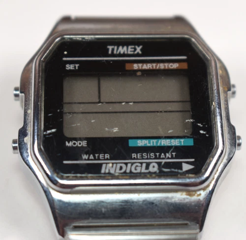 Vintage Timex Indiglo Mens Digital Watch Stainless Steel Silver Stretch Band