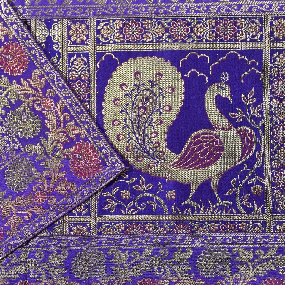 Table Runner Indian Silk Mate Cover Brocade Handmade Table Tapestry Tablecloth - Image 4 of 4