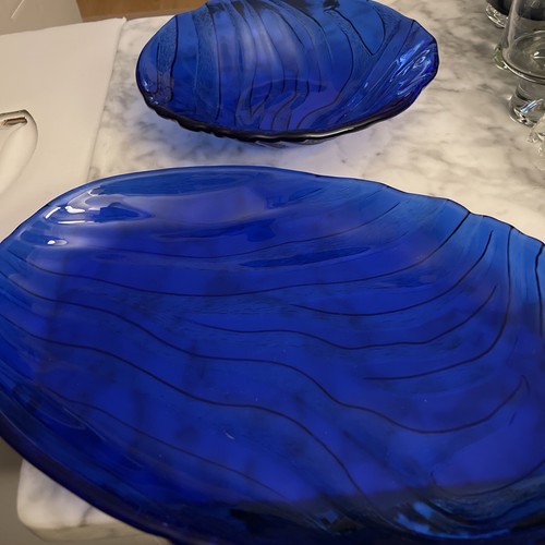 Vintage Cobalt Blue Glass Bowl IVV Textured Wavy Stripes 8-1/4" x 2" Plate 13” - Picture 3 of 3