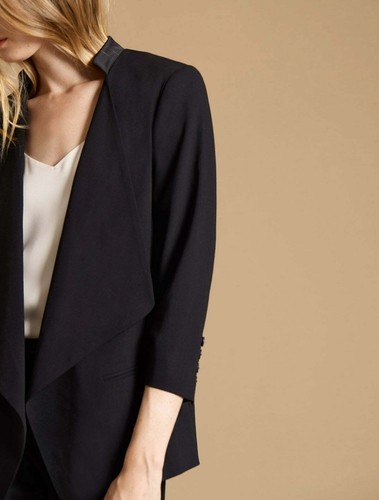 HALSTON SCHMALE ANZUGJACKE BLAZER MIT GERAFFTEN ÄRMELN SCHWARZ GR. M B4HP - Bild 3 von 5