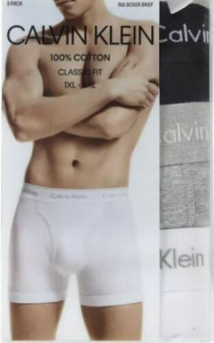 3 GENUINE CALVIN KLEIN BIG 2XL TO 5XL BLACK GRAY WHITE 100% COTTON BOXER BRIEFS - Picture 23 of 26