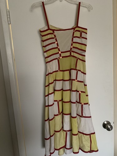 Vintage Isabela Capeto Artsy Boho Sommer verziert Kupferkleid gelb rot - Bild 9 von 17