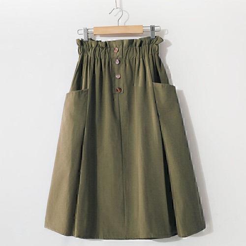 Women's Casual High Waist Front Button Pleated A-Line Midi Skirt with Pocket - Picture 7 of 19