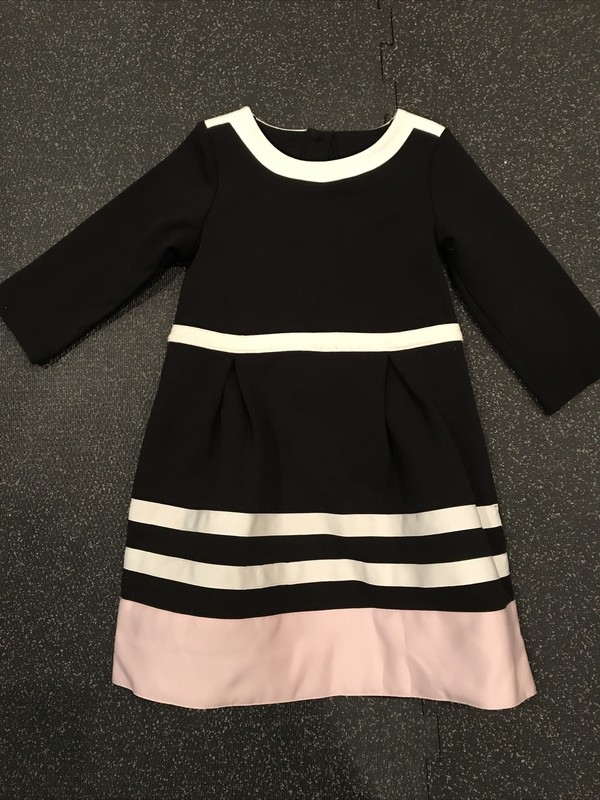 Janie & Jack MODERN COLORBLOCK DRESS sz 4 Girls Black Pink White Stripe Long Slv