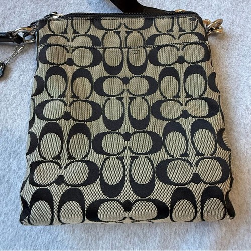 COACH Signature Strip C File Shoulder Bag Crossbody Black - Picture 8 of 16