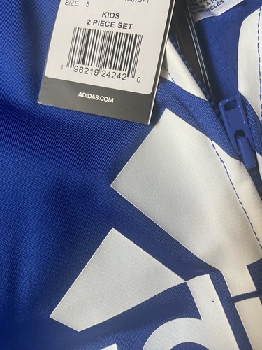 Adidas Kids Two Piece Tricot Jacket Pant Set Boys Size 5 Blue Black White NEW - Picture 10 of 11