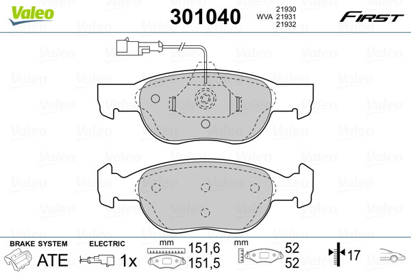 301040 VALEO Brake Pad Set, disc brake for ALFA ROMEO,FIAT,LANCIA