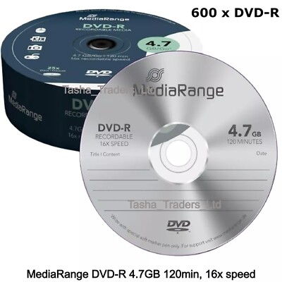 600 x Mediarange DVD-R 4,7GB 16x, 120min nicht bedruckbare Rohlinge Hardcore