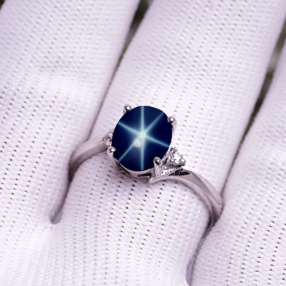 Anillo de plata Lindy Star azul vintage, estrella azul zafiro, plata de ley 925. Foto 4 de 4