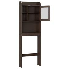 68"H Wooden Over The Toilet Bathroom Storage Cabinet Space Saver for Home Brown