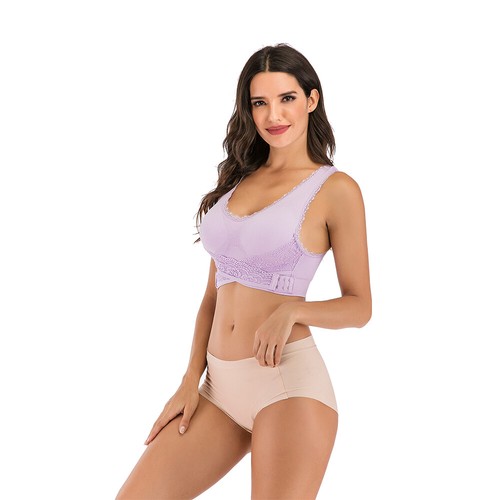 Women's Wireless Sports Bra Lace Front Cross Buckle Comfort Sleep Support Bra - Picture 10 of 18