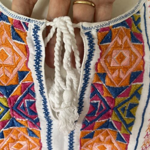 M & S Linen Cotton Blend Blouse Size 22 Peasant Embroidered Boho Casual Style - Picture 3 of 9