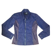 Fubu Vtg Denim Stretch Jean Jacket Shimmery Side Panel, Zip Up Women's Sz 7/8