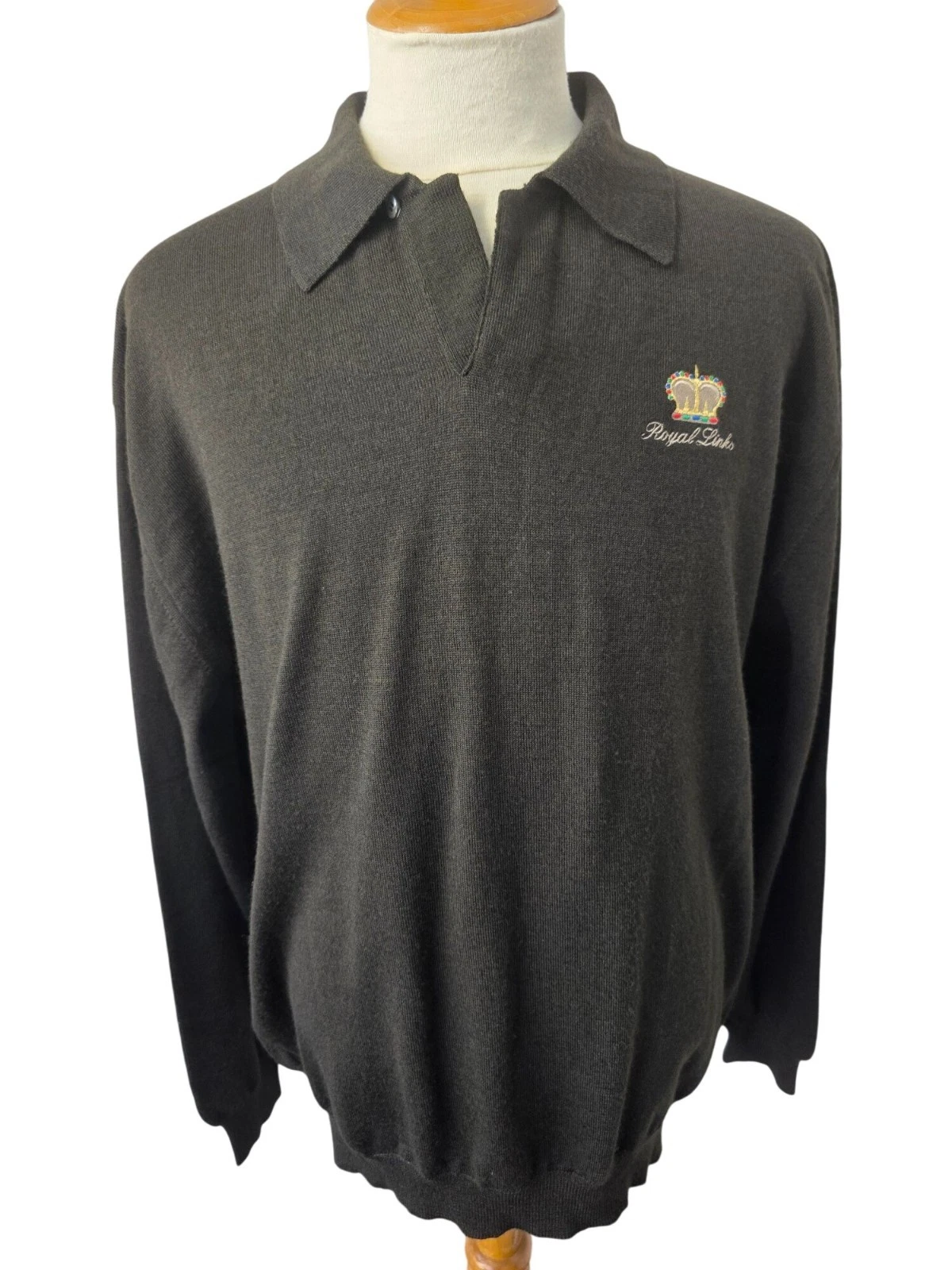 Tricots St Raphael Royal Links Y2K Sweater Men Sz L Brown Wool Golf Pullover