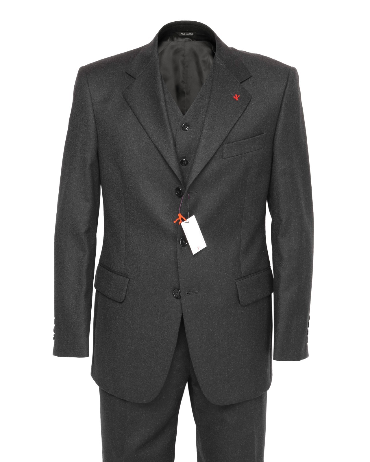NWT ISAIA Napoli 3 pieces SUIT vest solid dark grey flannel wool luxury Italy 54