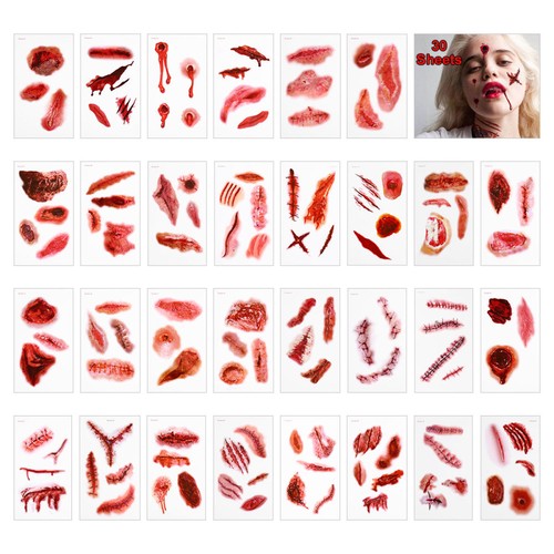 30 Blatt Realistische Kunstblut Temporäre Tattoos Wunde Blut Narbe Tattoos