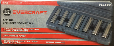 #ad NEW FACTORY SEALED NAPA EVERCRAFT 1 2 IN. DR 7 PC DEEP SOCKET SET.#776 1553 $34.99