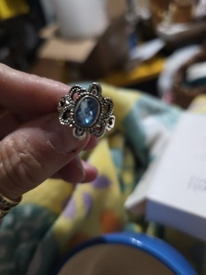 Pretty Ring Unsure Of Metal But Looks To Be Sterling With Aquamarine