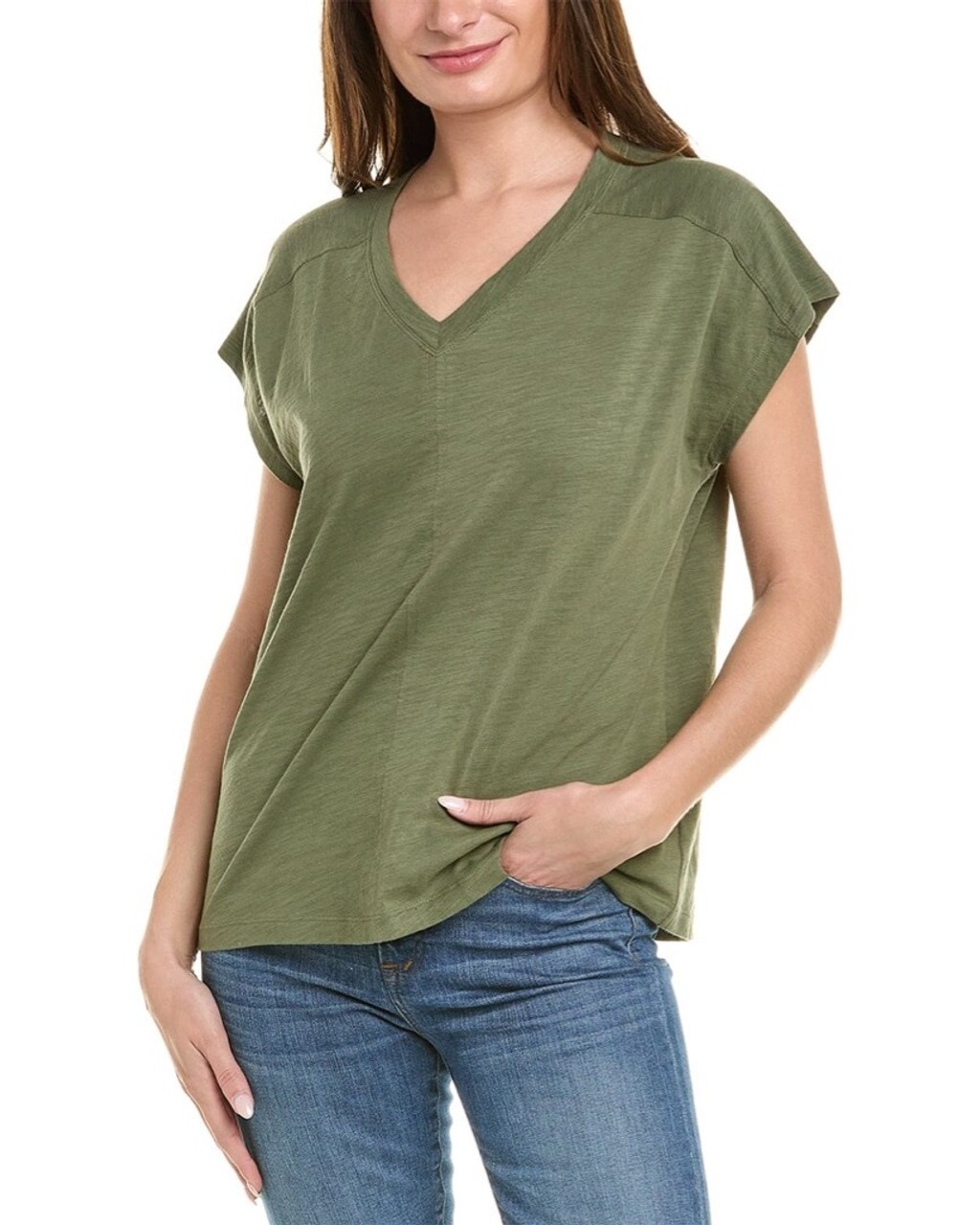 CAbi Trooper Tee Size M Olive Green V Neck