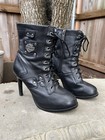 Women's SZ 5.5 Harley Davidson Vikki Black Leather Biker Moto Boots Heeled