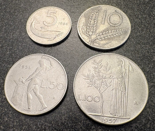 Italy Set of 4 coins - 5 Lire, 10 Lire, 50 Lire, 100 Lire (1953 - 1957)