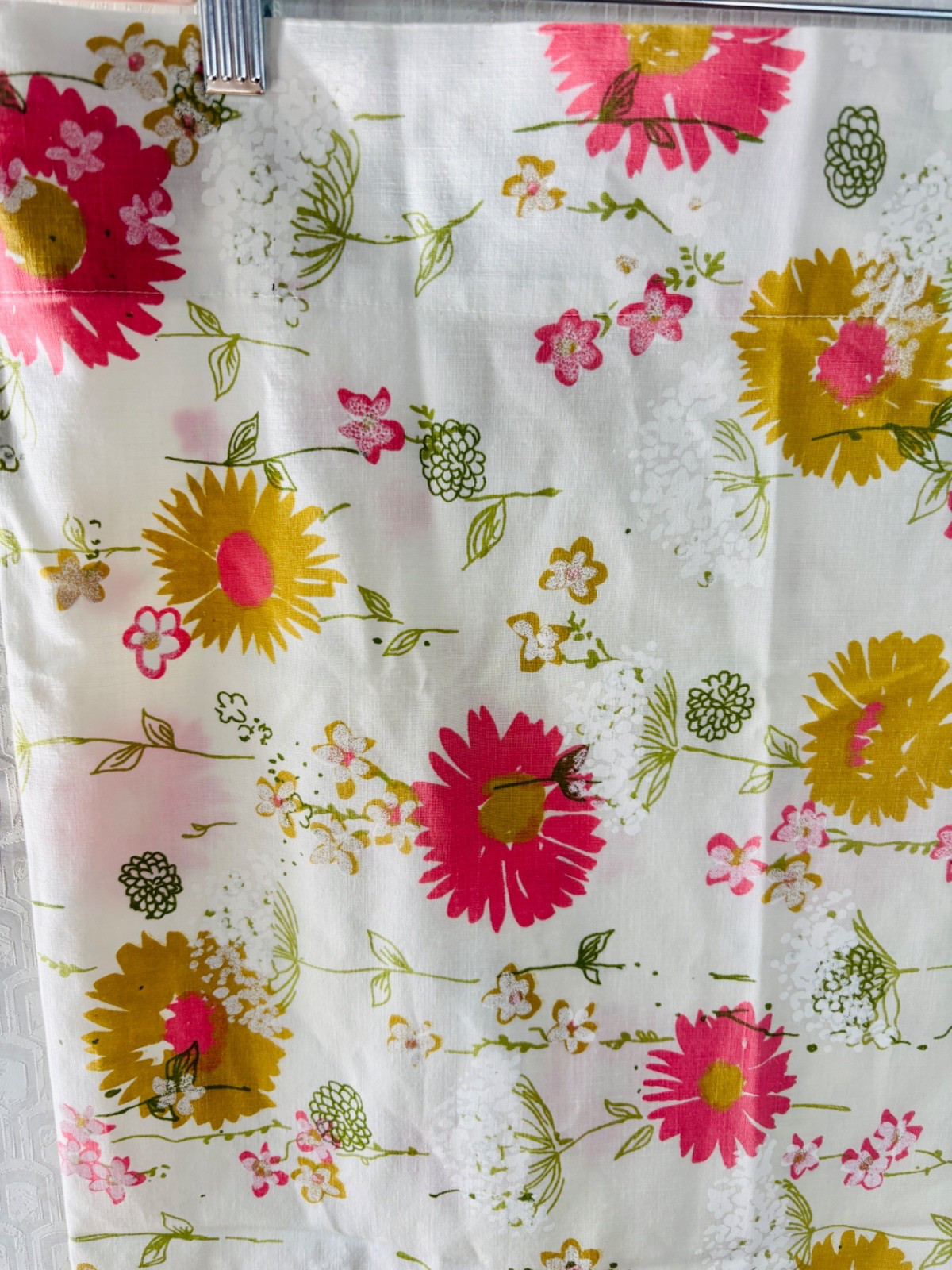 VTG MCM MOD LADY PEPPERELL STD PILLOWCASE DAISY ASTER PINK WHITE GOLD FLORAL