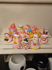 Mix Lot Of 17 Rubber Ducks Pink Christmas