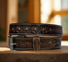 Western Belt Handmade Strap Unisex Full Grain Leather Buckle Cowboy Rodeo Belt