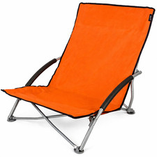 Folding Beach Chair Low Seat Orange Camping Garden Outdoor Portable Relaxer