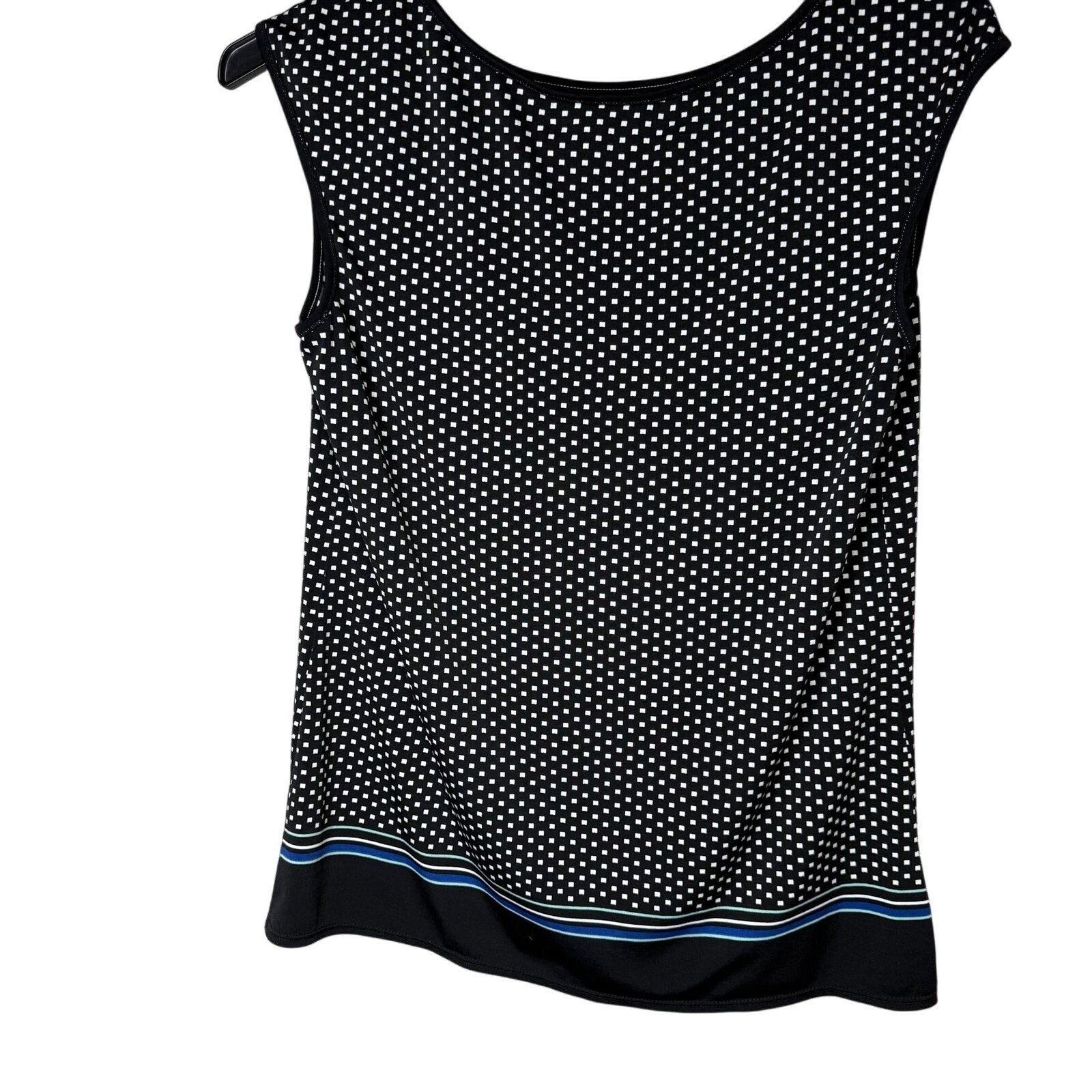 Max Studio Womens Black White Geometric Print Sleeveless Boat Neck Blouse Large