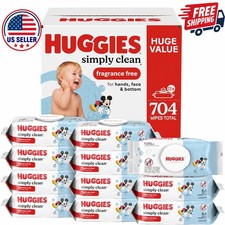 Simply Clean Unscented Baby Wipes Bulk Pack 11 Flip Top Packs 704 Count Gentle